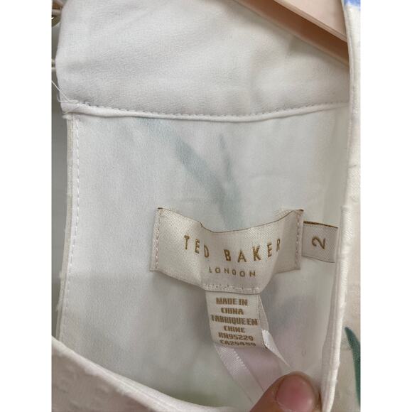 Ted Baker Kahlay Floral Print Smocked Halter Sleeveless White Midi Dress 8 - Picture 6 of 7